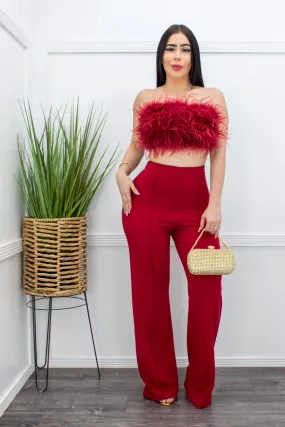 Feather Two Pieces Top Pant Set