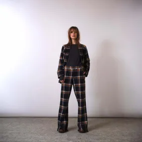 FRINGED TARTAN PANTS BLACK