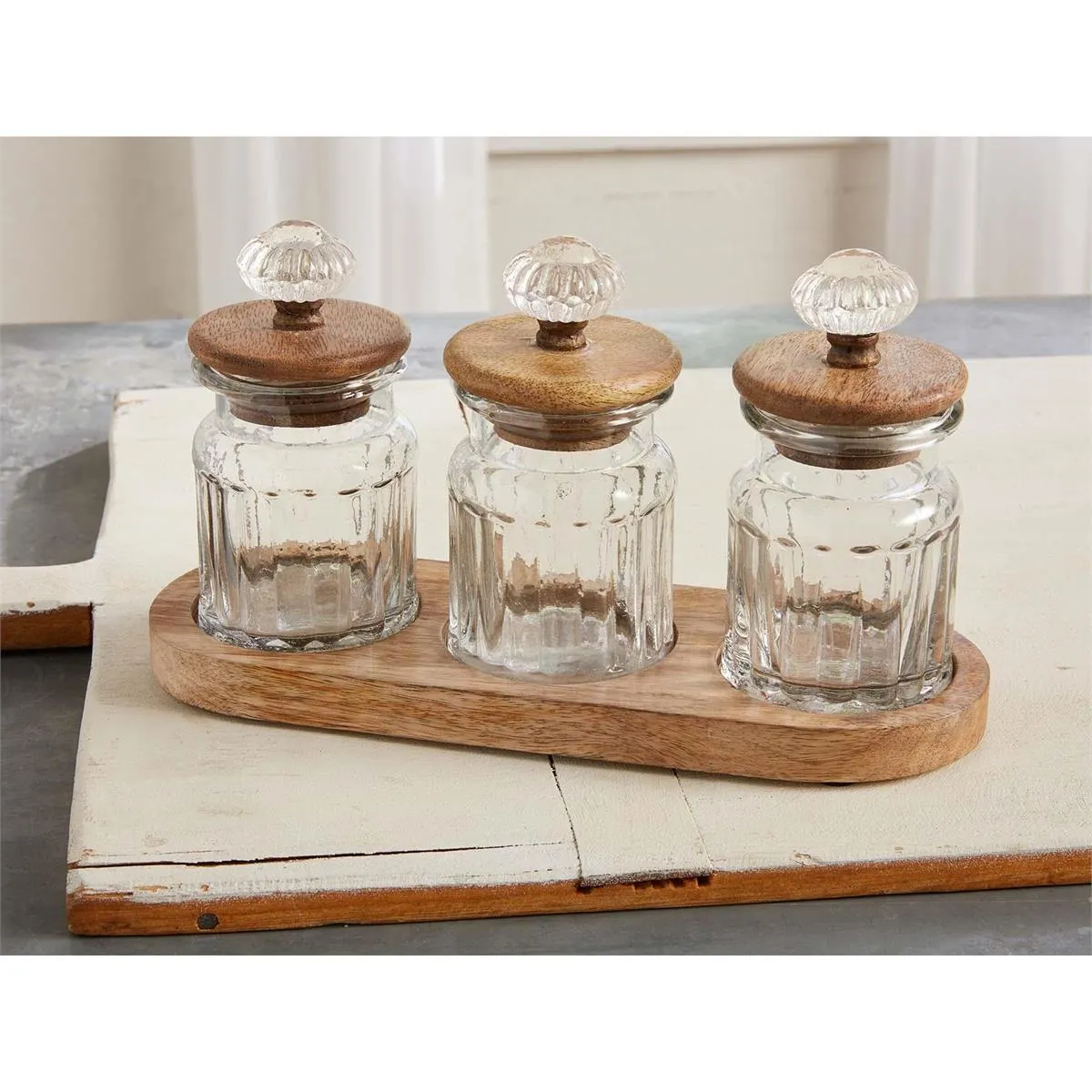 Glass Knob Condiment Set