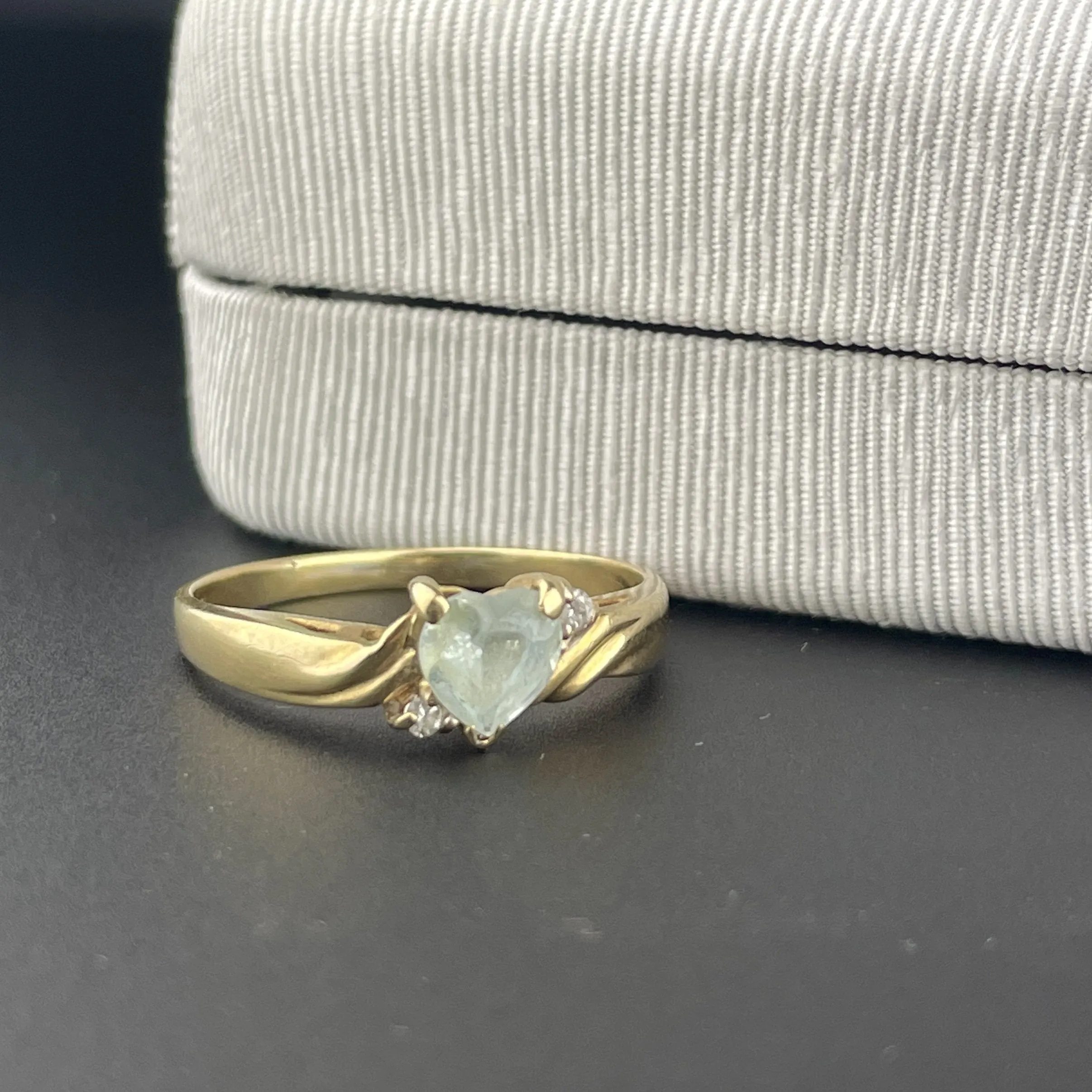 Gold Diamond Blue Topaz Heart Cocktail Ring, Sz 9.5