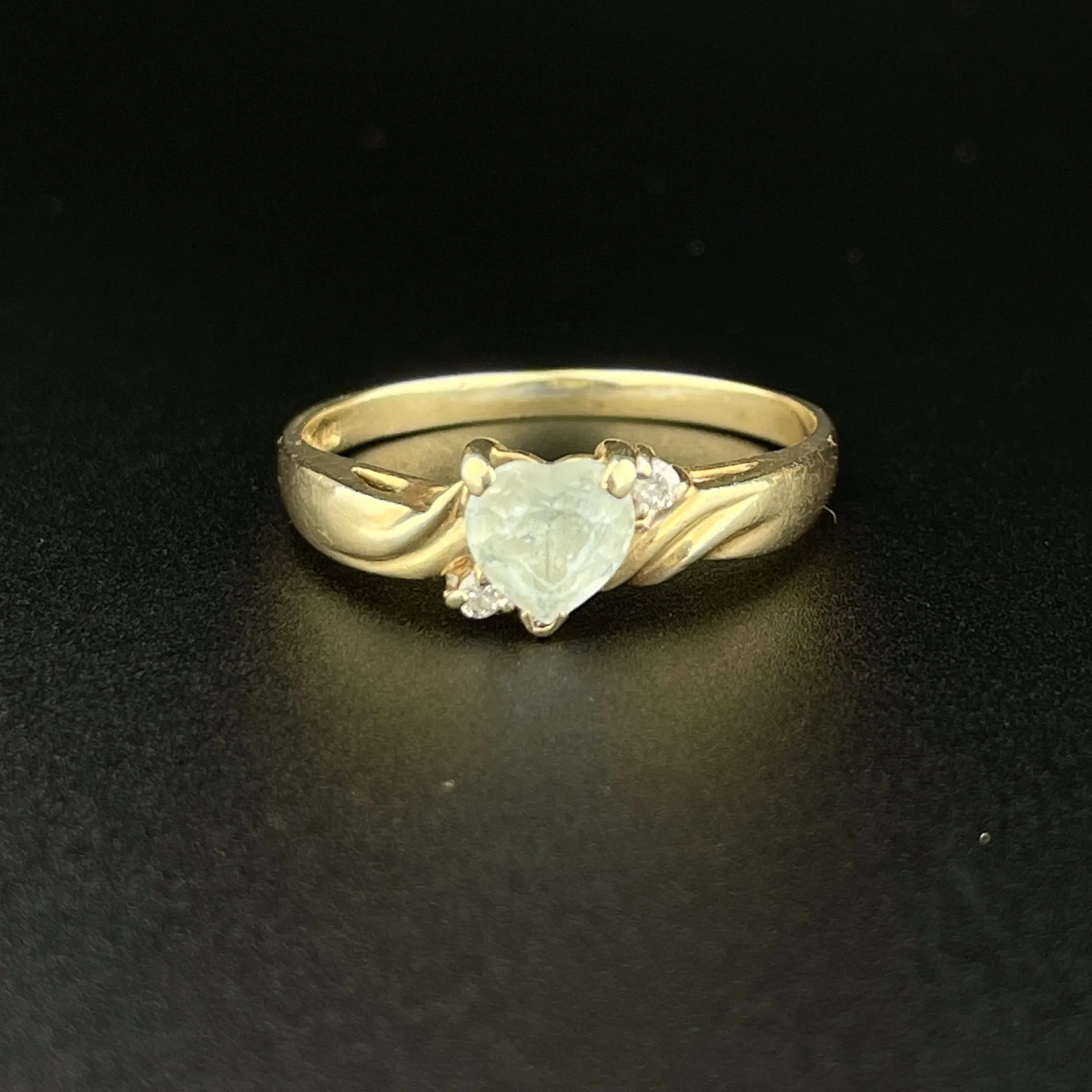 Gold Diamond Blue Topaz Heart Cocktail Ring, Sz 9.5