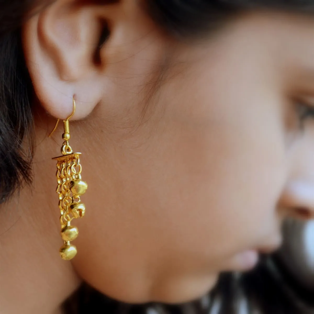 Gold Jhumki, Simple Indian Layered chandelier earrings, Rajasthani wedding jewelry