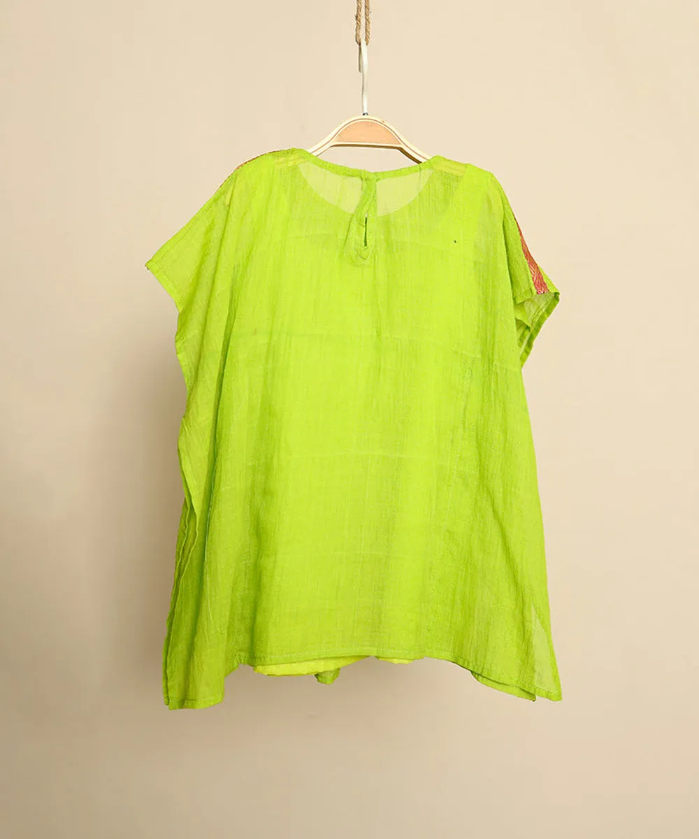 Green handwoven cotton kaftan dress