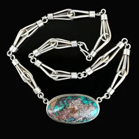 Heavy Arts & Crafts Style Silver Turquoise Necklace