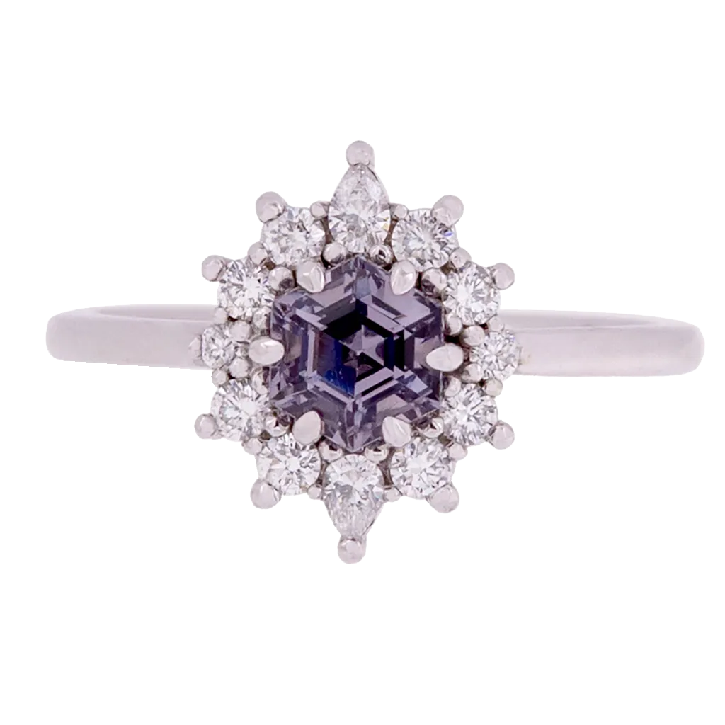 Hexagon Lavender Spinel With Diamond Halo Ring