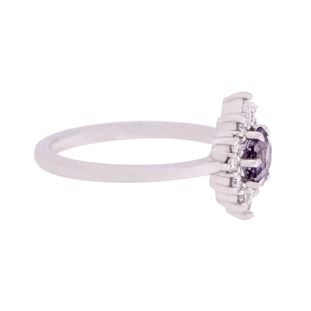 Hexagon Lavender Spinel With Diamond Halo Ring