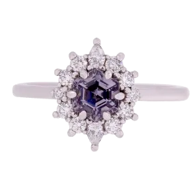 Hexagon Lavender Spinel With Diamond Halo Ring