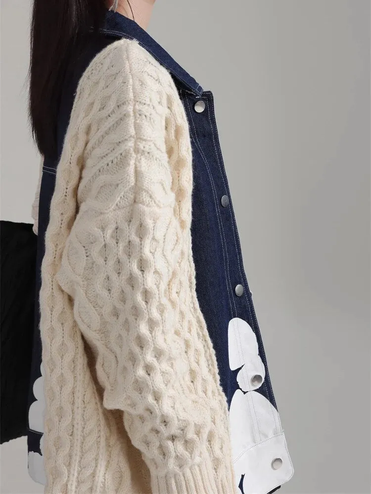 Hunna Irregular Denim Knit Jacket - Cream