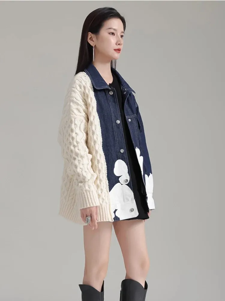 Hunna Irregular Denim Knit Jacket - Cream