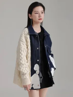 Hunna Irregular Denim Knit Jacket - Cream