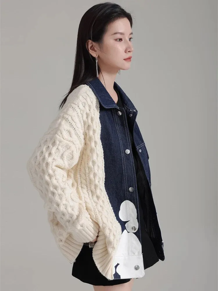 Hunna Irregular Denim Knit Jacket - Cream