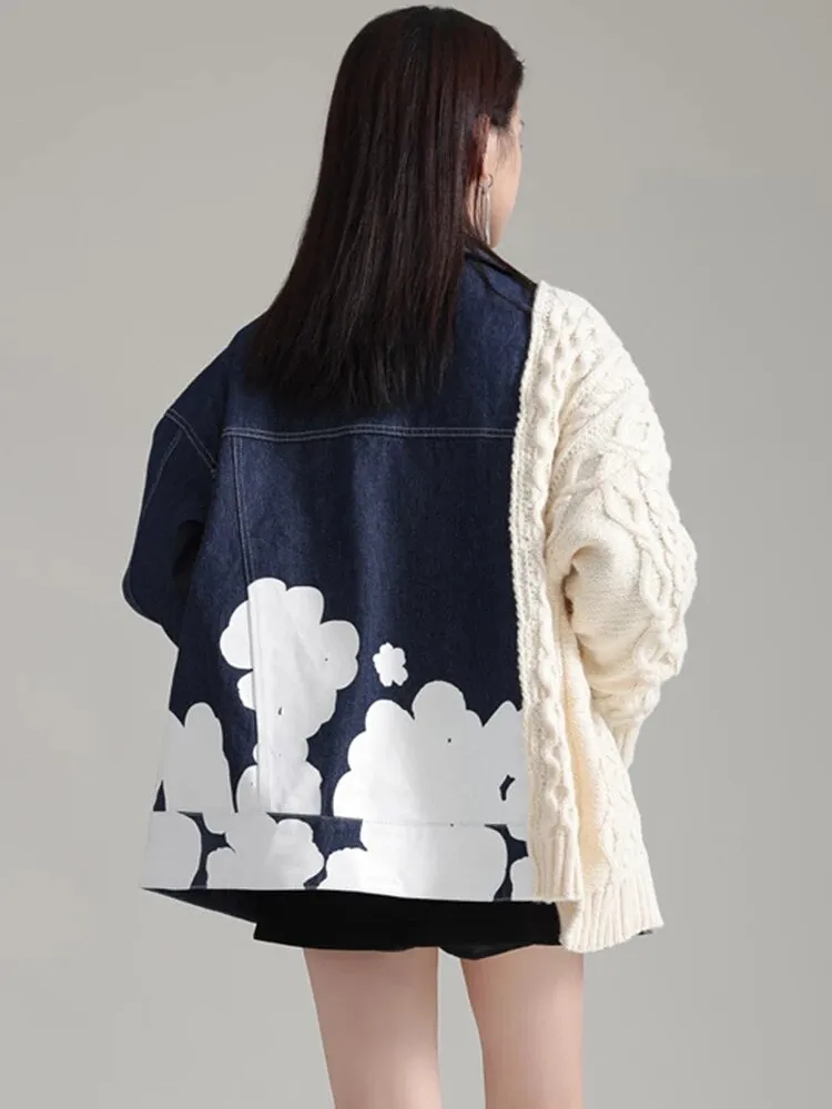 Hunna Irregular Denim Knit Jacket - Cream