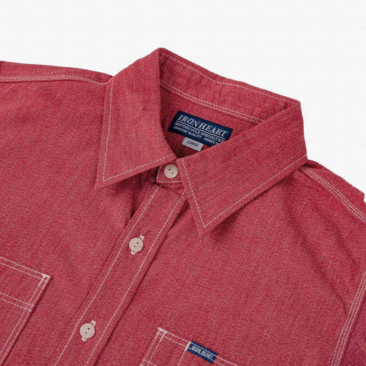 Iron Heart - 10oz Mock Twist Selvedge Chambray Work Shirt - Red