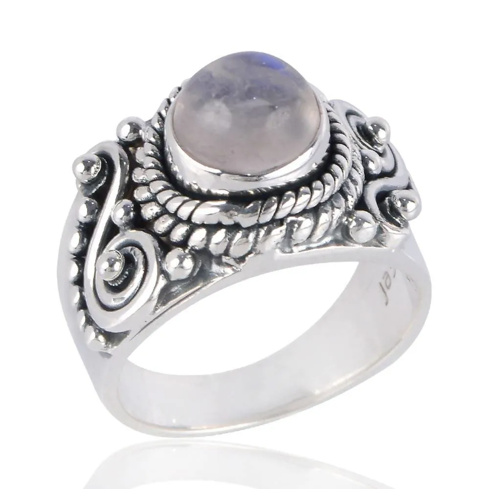 June Birthstone Rainbow Moonstone Ring Sterling Silver