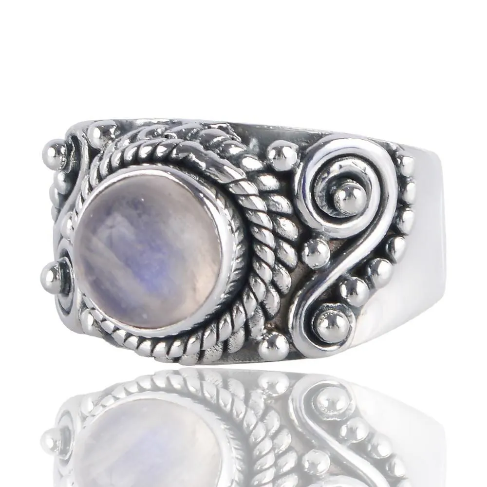 June Birthstone Rainbow Moonstone Ring Sterling Silver