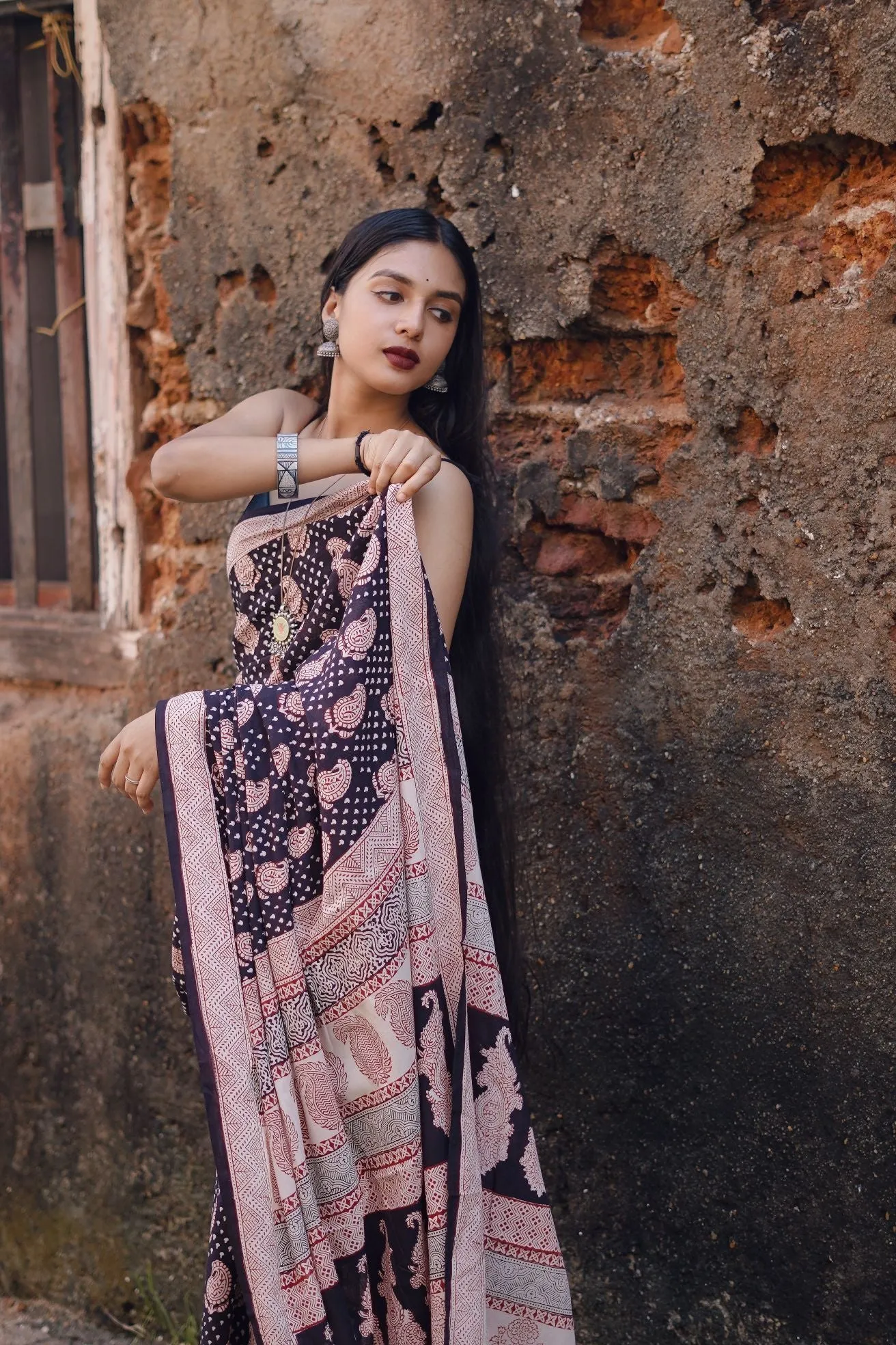 Kaisori Nandana Kairi handblockprinted cotton saree