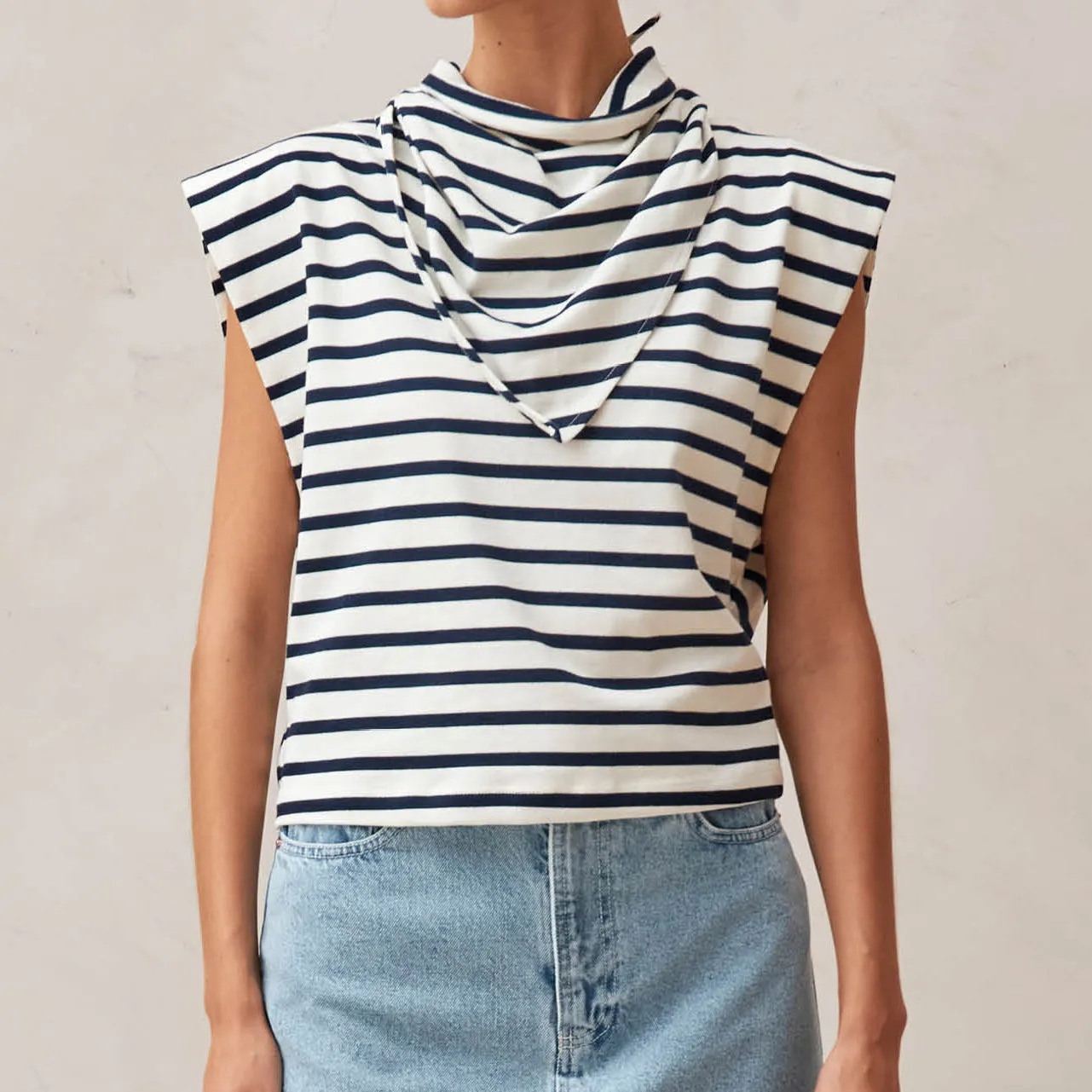 Laurent Stripes Navy And Cream Tshirt