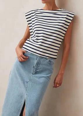 Laurent Stripes Navy And Cream Tshirt