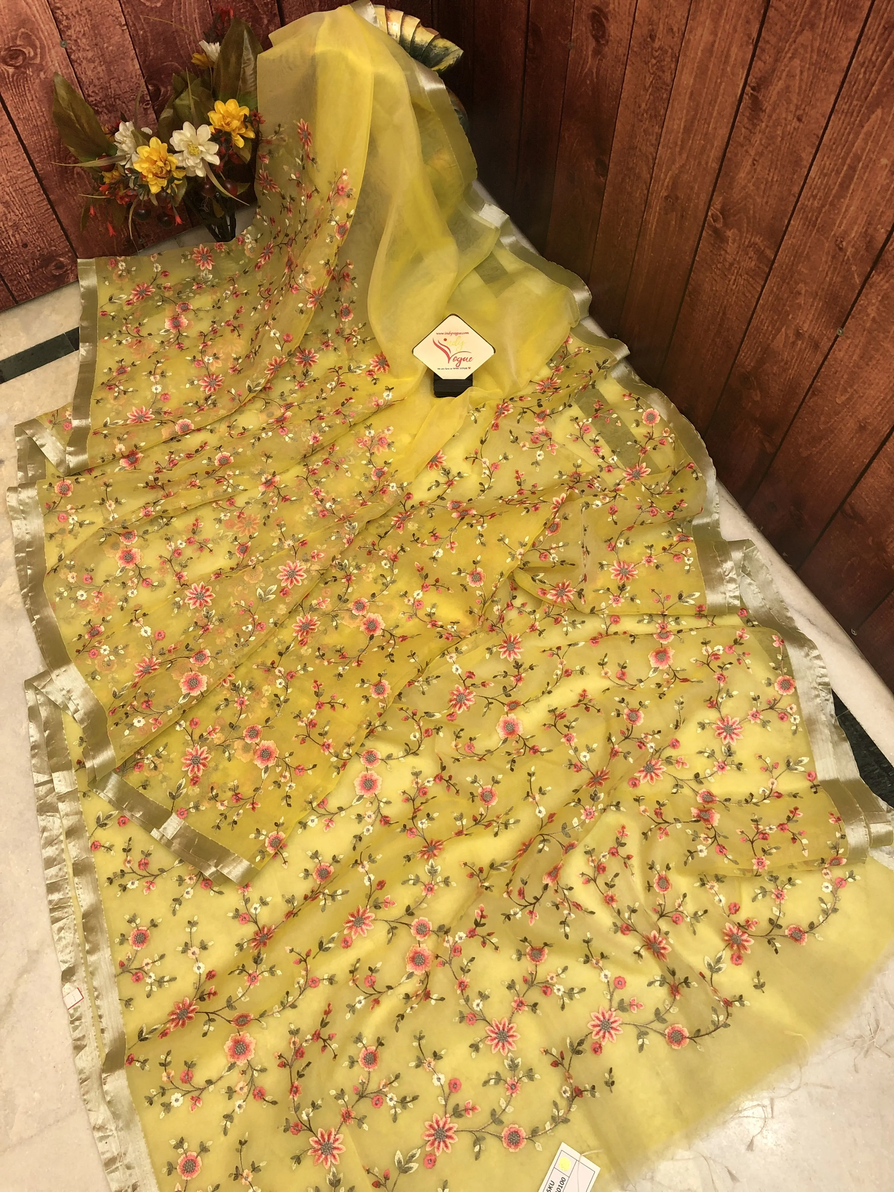 Light Yellow Color Resham Handloom Saree with Embroidery