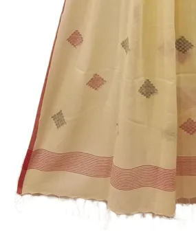 Light yellow handwoven cotton jamdani dupatta