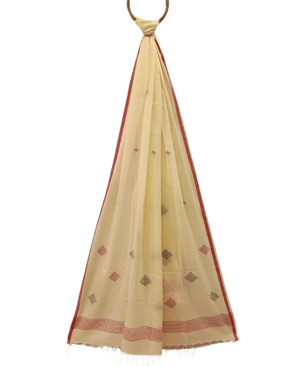 Light yellow handwoven cotton jamdani dupatta