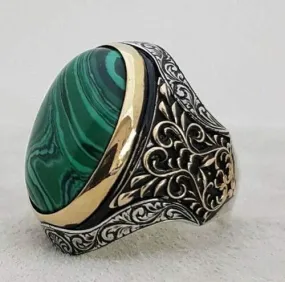 Malachite Designer Gemstone 925 Solid Sterling Silver Ring, Birthstone, Handcrafted Jewelry