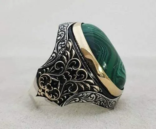 Malachite Designer Gemstone 925 Solid Sterling Silver Ring, Birthstone, Handcrafted Jewelry