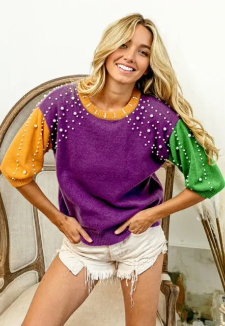 Mardi Gras Pearl Sweater