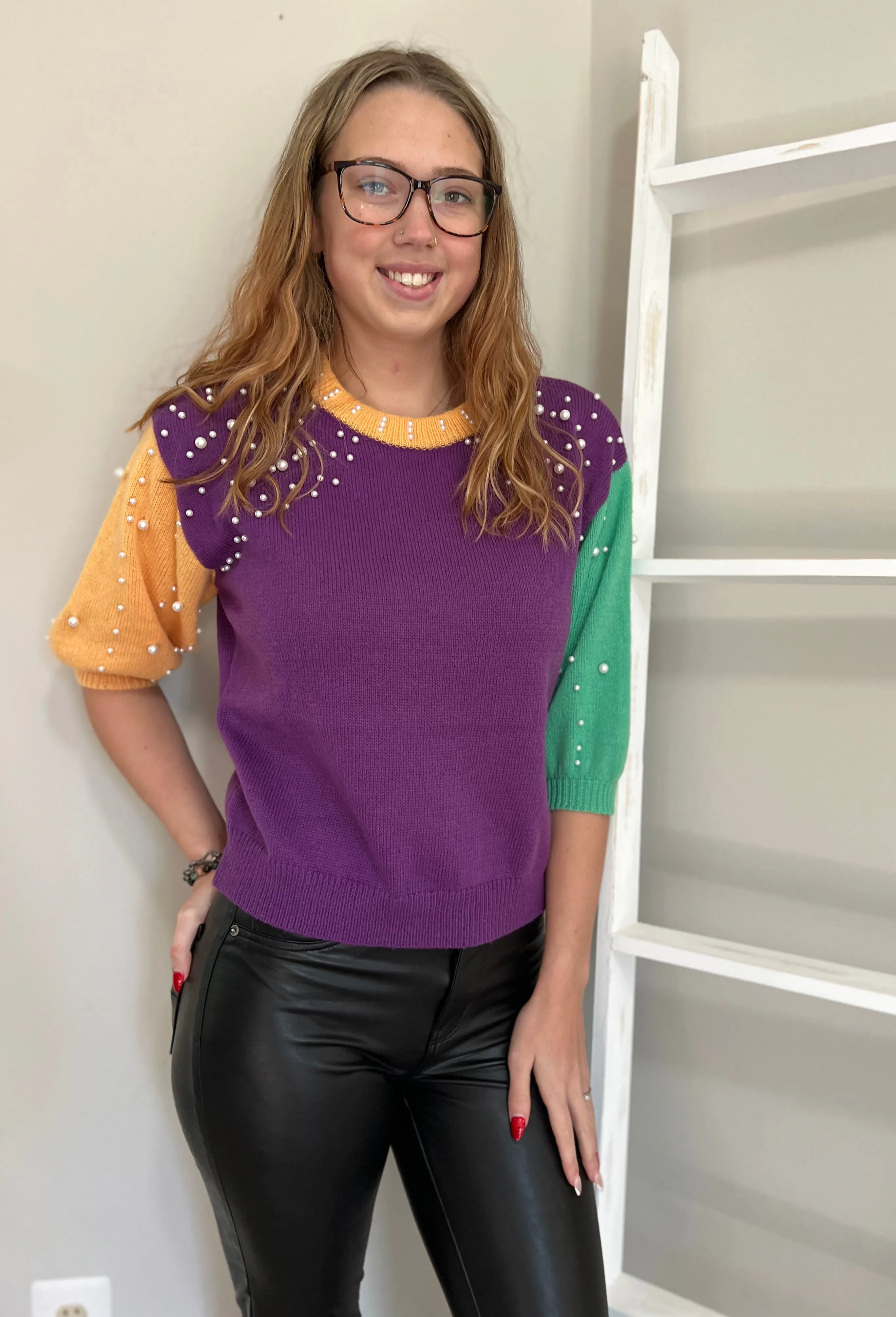 Mardi Gras Pearl Sweater