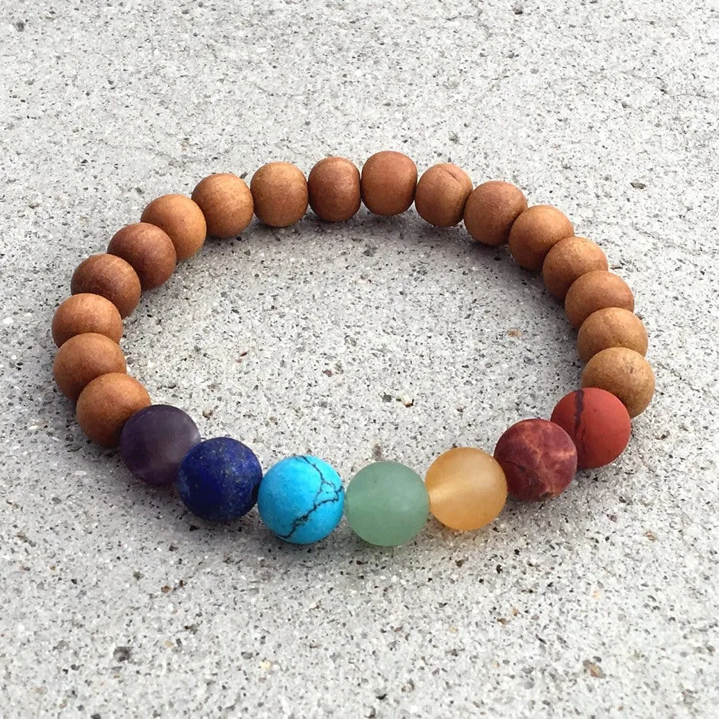 Matte Chakra Gemstones Sandalwood Chakra Bracelet