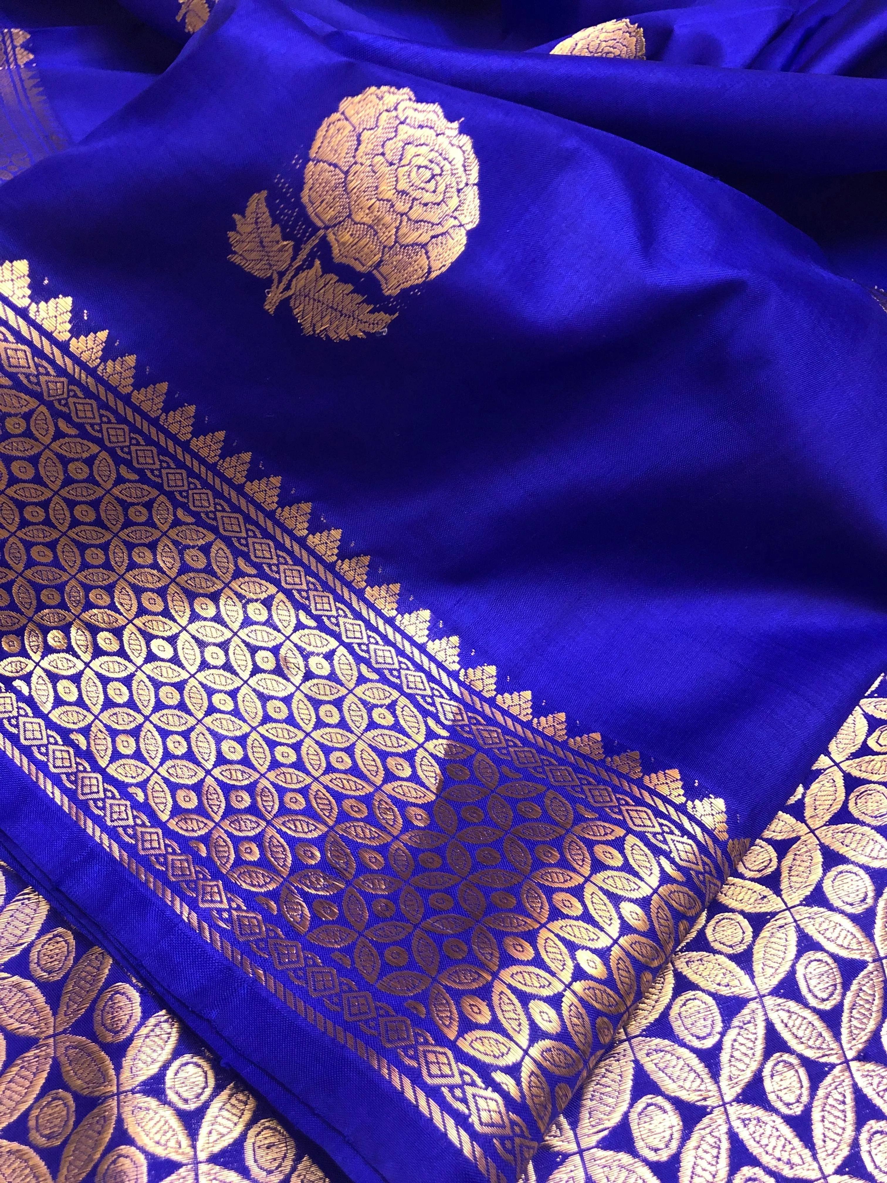 Midnight Blue Color Pure Baluchari Silk Saree with Rose Motif