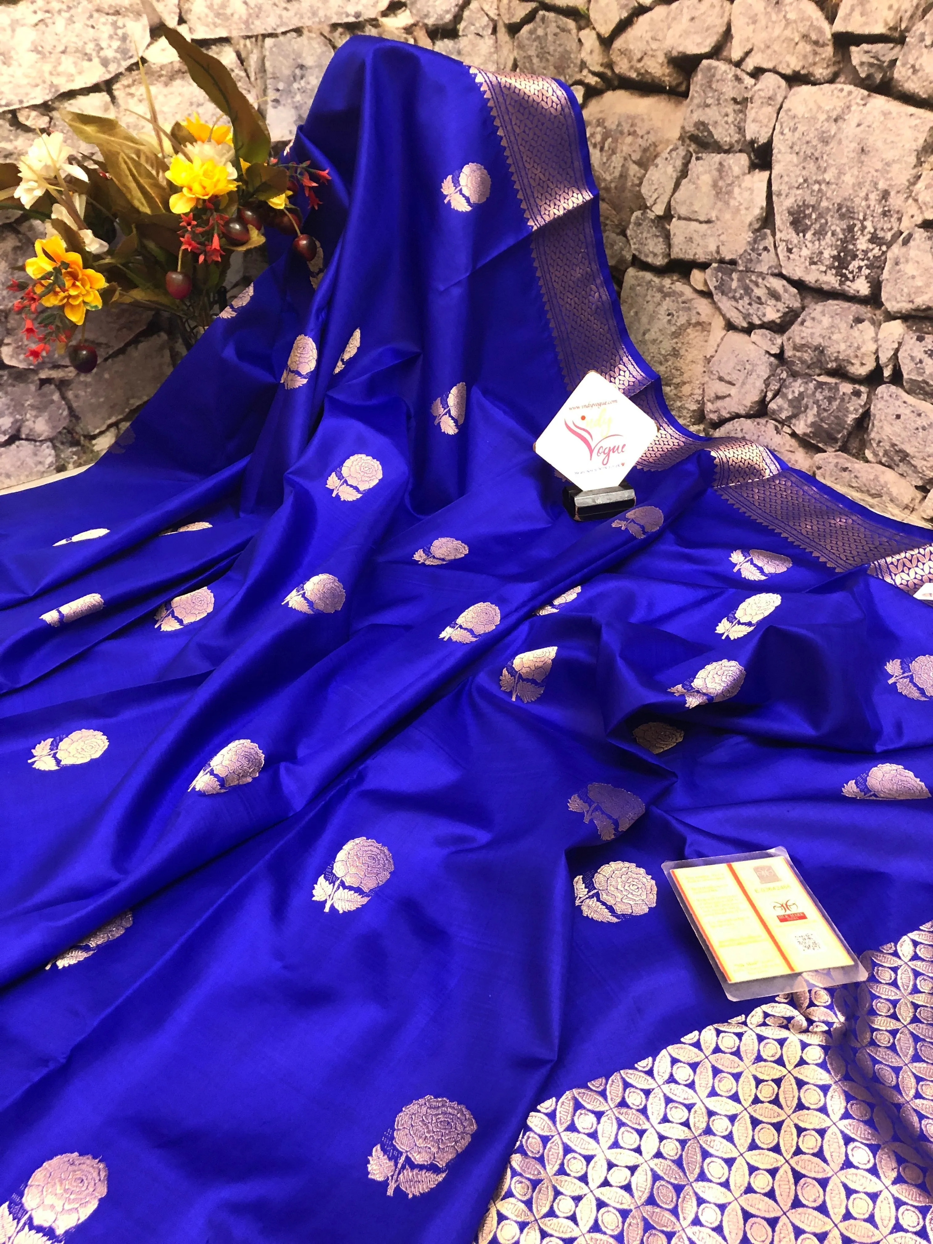 Midnight Blue Color Pure Baluchari Silk Saree with Rose Motif