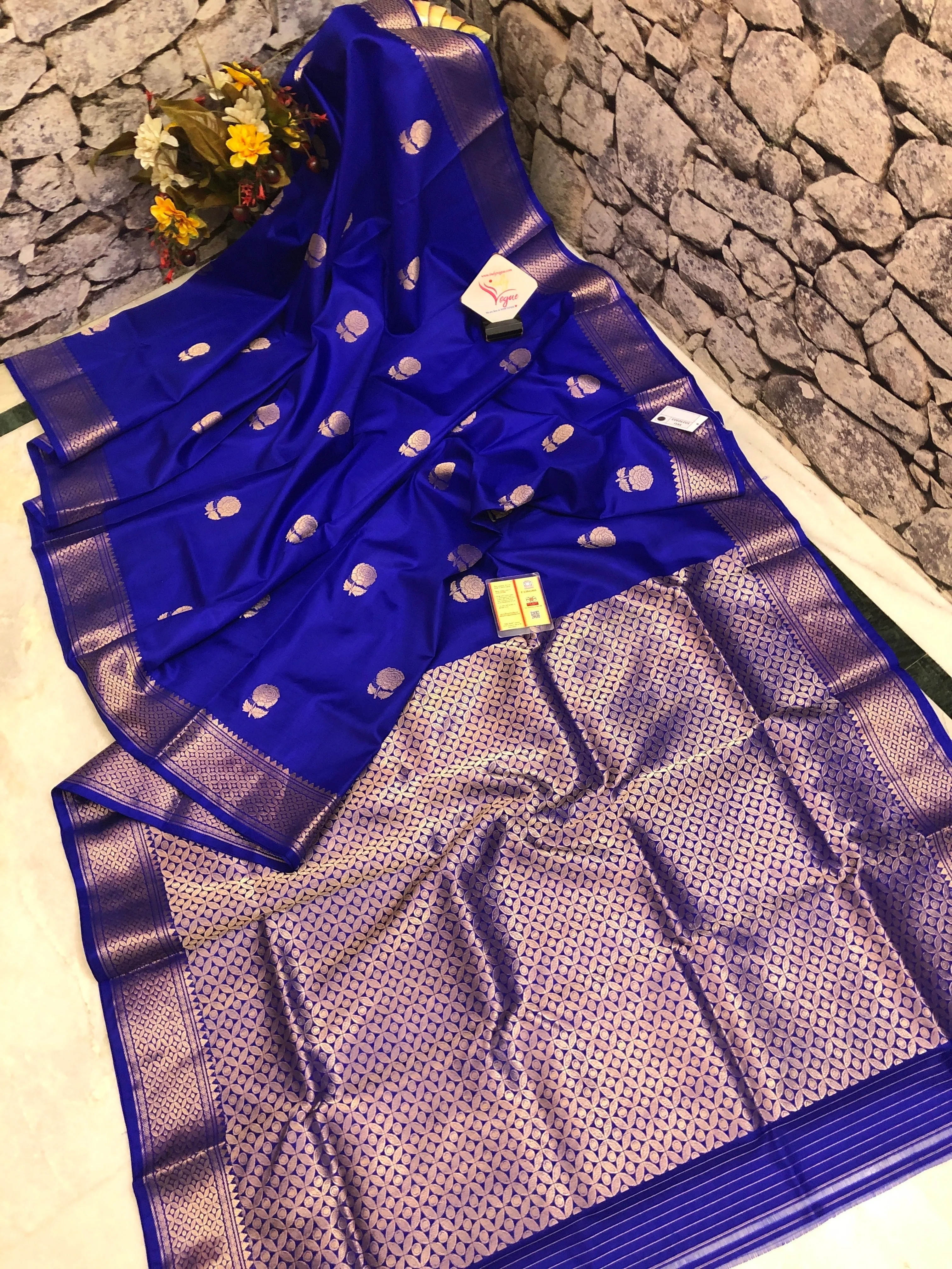 Midnight Blue Color Pure Baluchari Silk Saree with Rose Motif