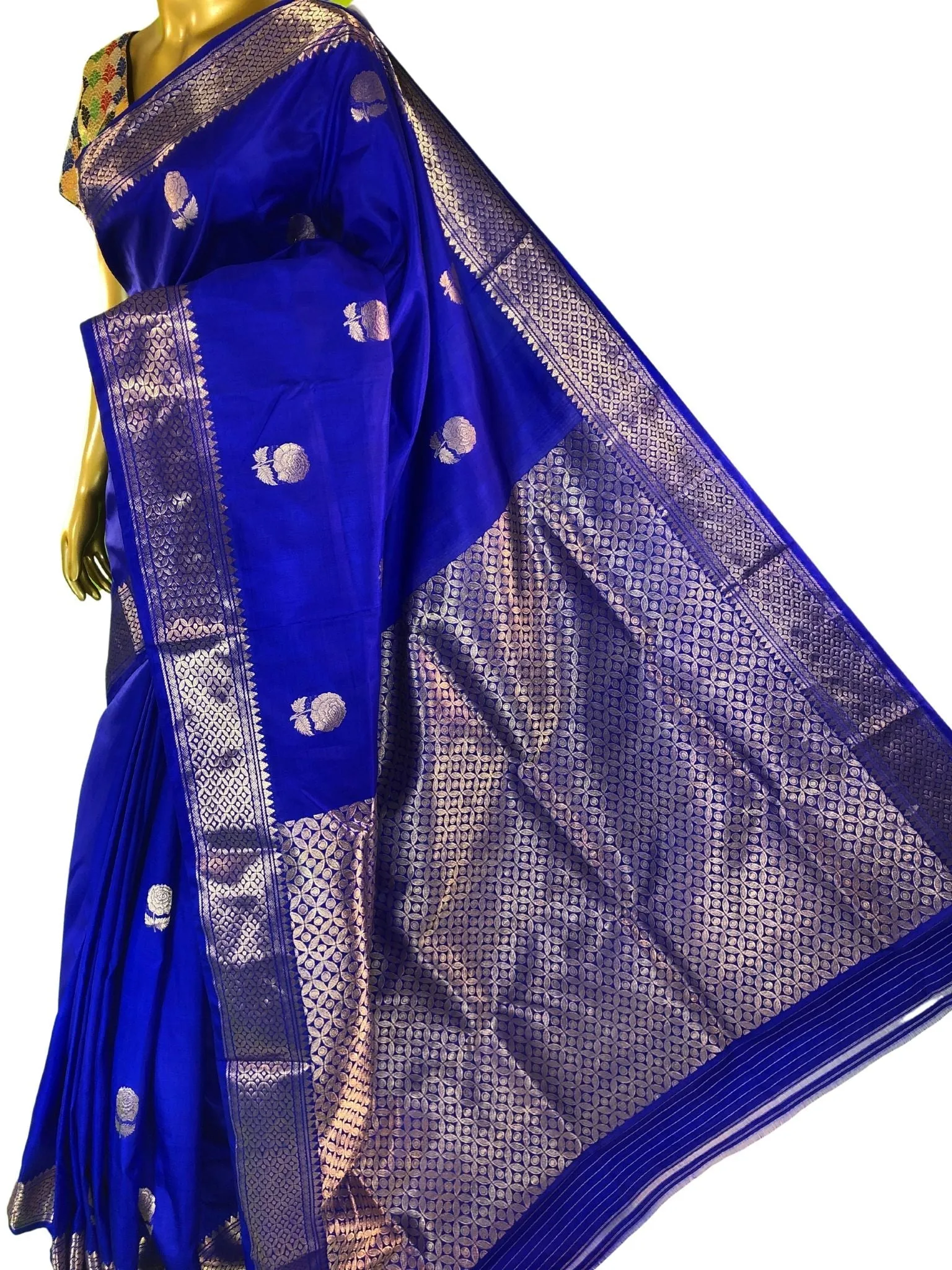 Midnight Blue Color Pure Baluchari Silk Saree with Rose Motif