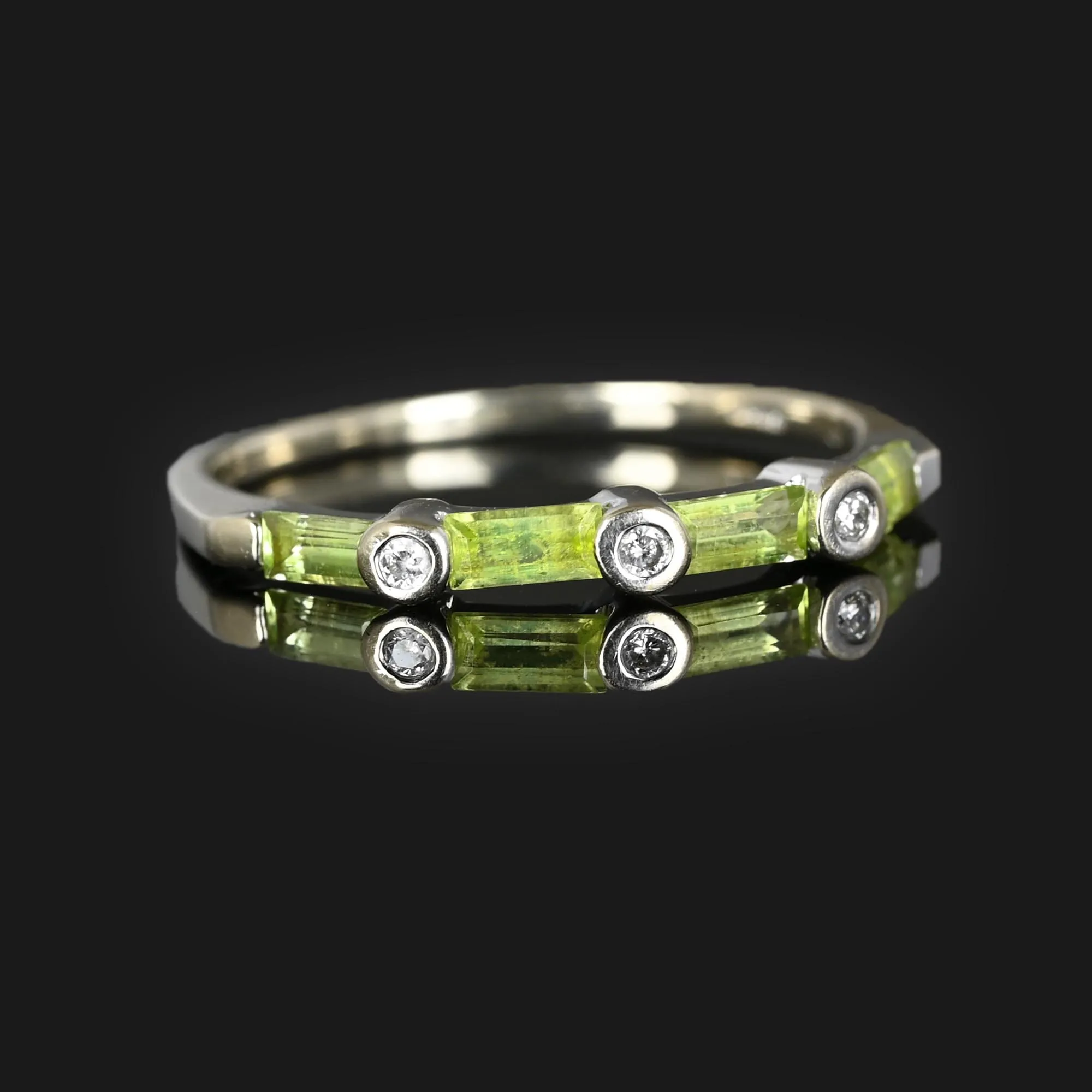 Modern Peridot Baguette Diamond Band Ring