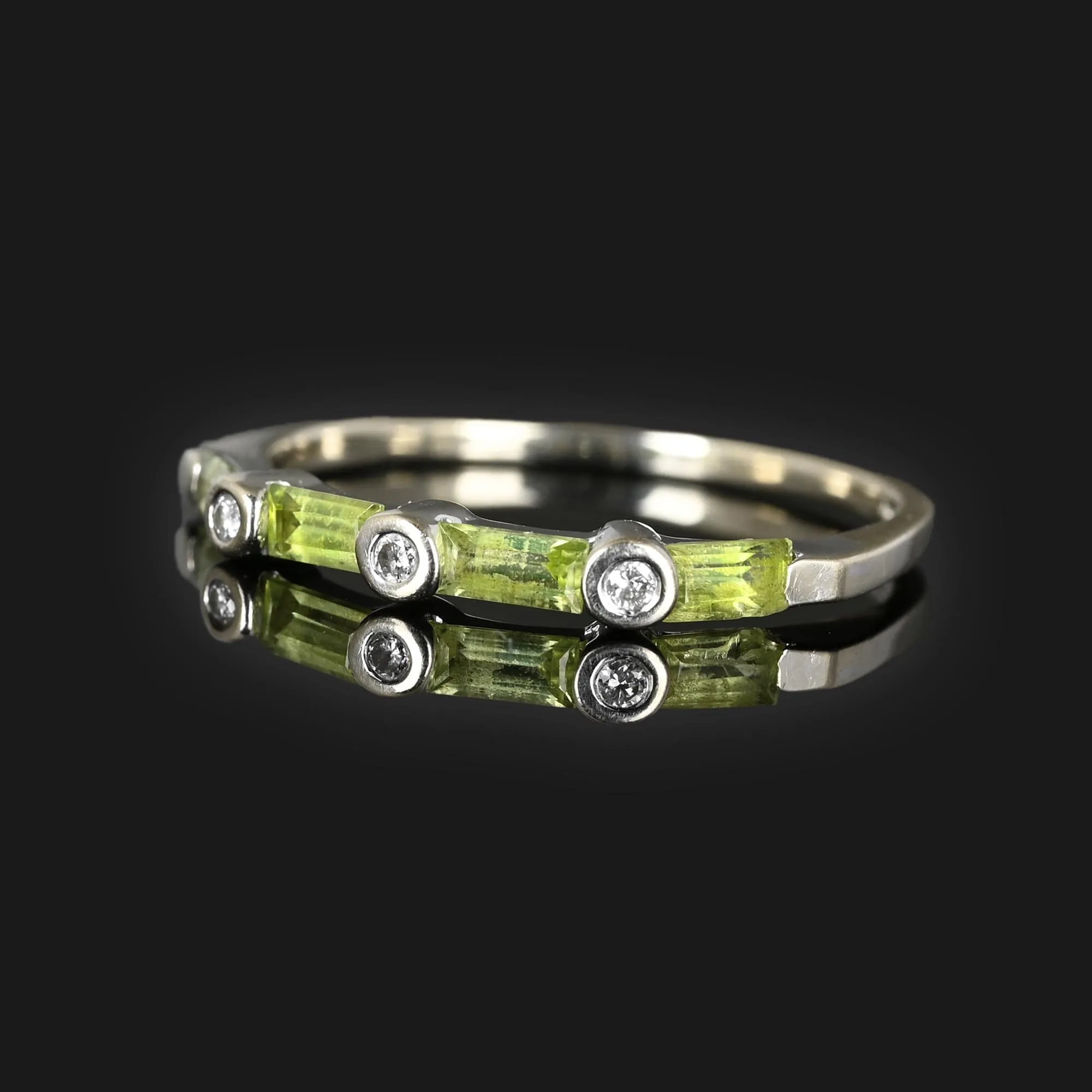 Modern Peridot Baguette Diamond Band Ring