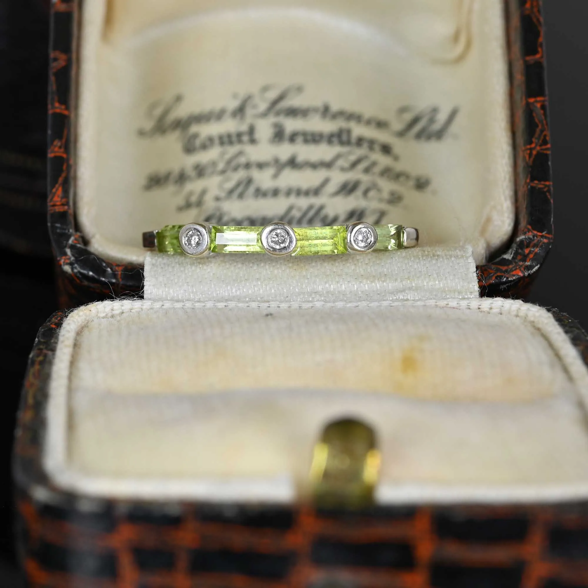 Modern Peridot Baguette Diamond Band Ring