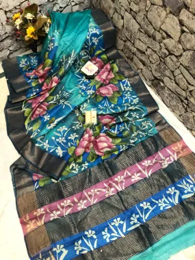 Multicolor Pure Tussar Saree with Hand Paint and Batik Work