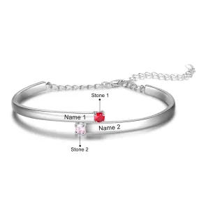 Name Engraved 2 Birthstones Bracelet