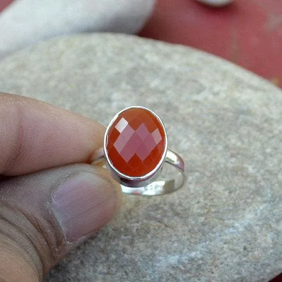 Natural Carnelian Gemstone Solid 925 Sterling Silver Ring, Carnelian Jewelry, Nickel Free