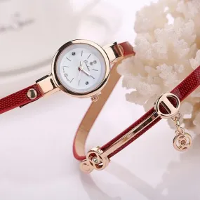 New Fashion Women Gold Quartz Watch And Bracelet Set Leather Wristwatch Best Gifts For Women