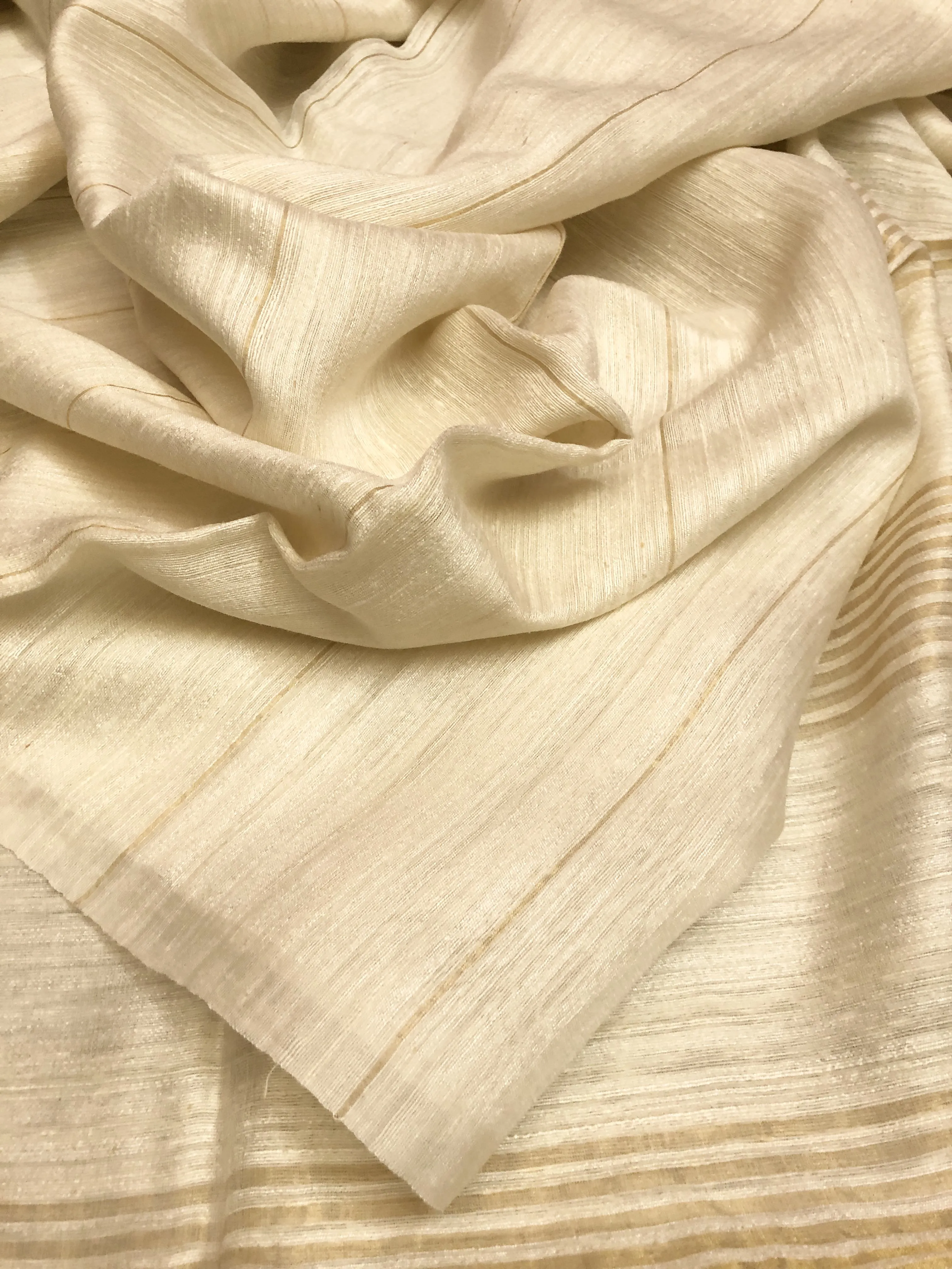 Offwhite Color Pure Matka Silk Saree with Zari Stripes Work