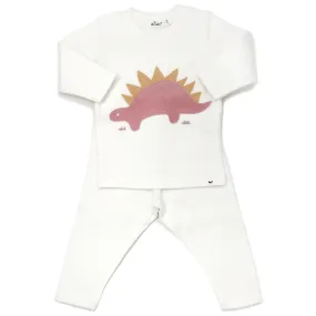 oh baby! Two Piece Set - Blush Stegosaurus Applique - Cream