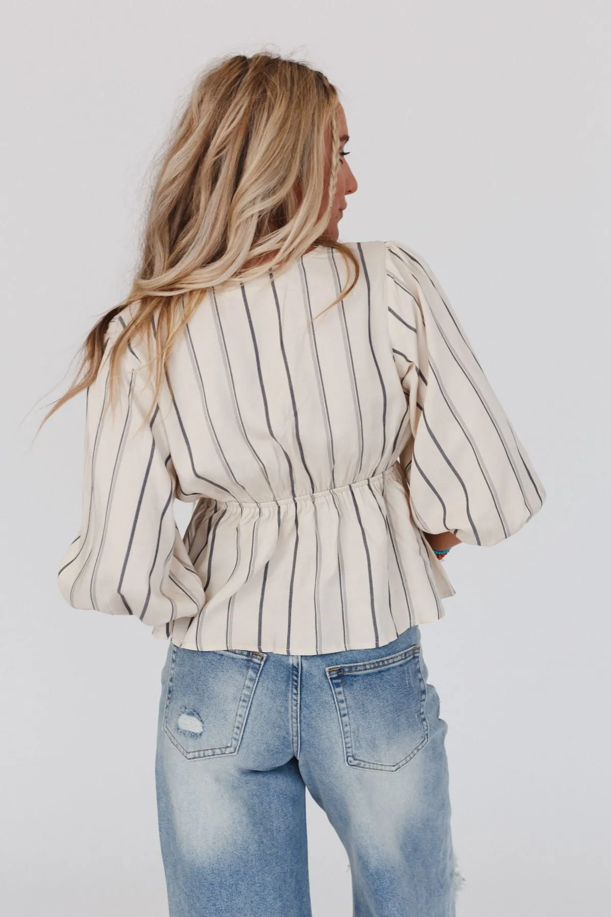 One In Heart Striped Top - Taupe