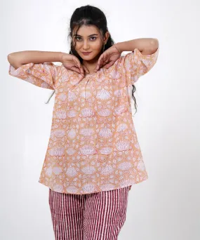 Orange white handblock printed cotton top