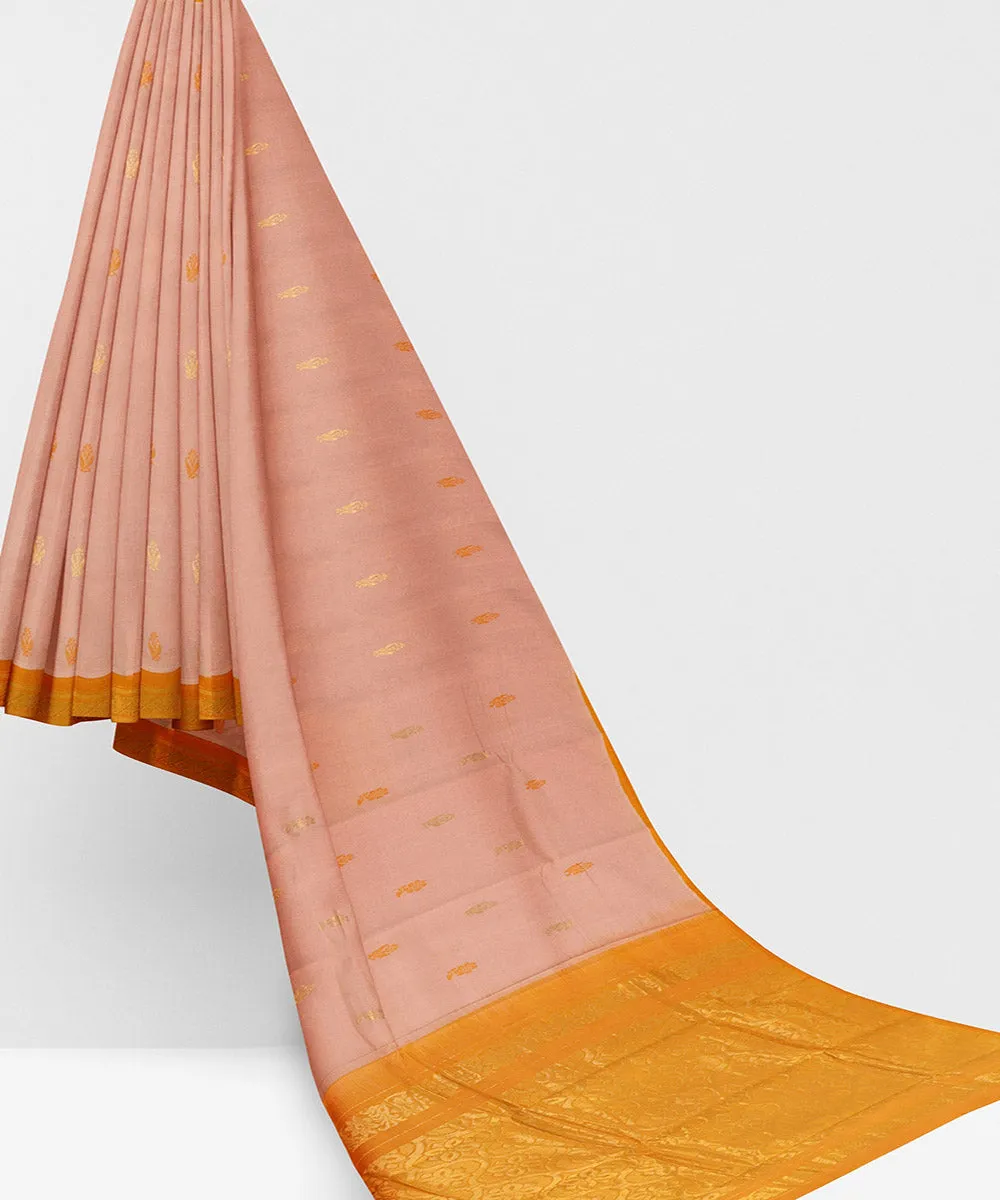 Peach mustard butta handwoven rajahmundry cotton saree