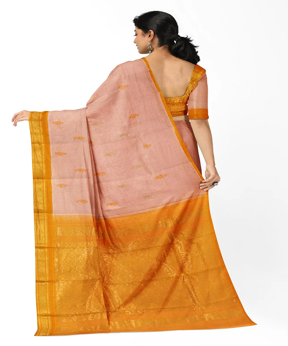 Peach mustard butta handwoven rajahmundry cotton saree