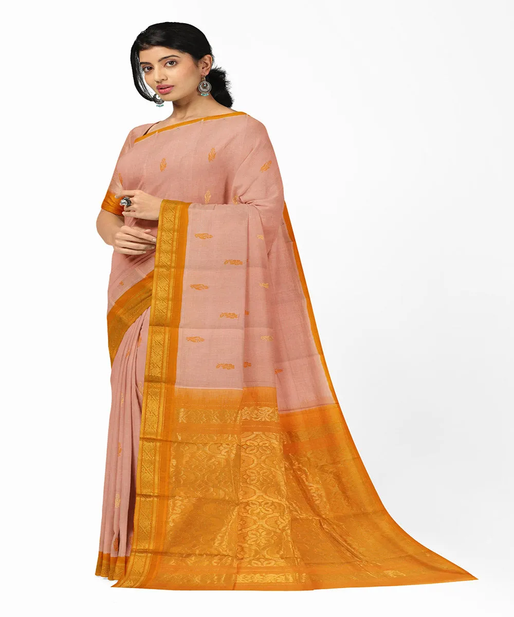 Peach mustard butta handwoven rajahmundry cotton saree