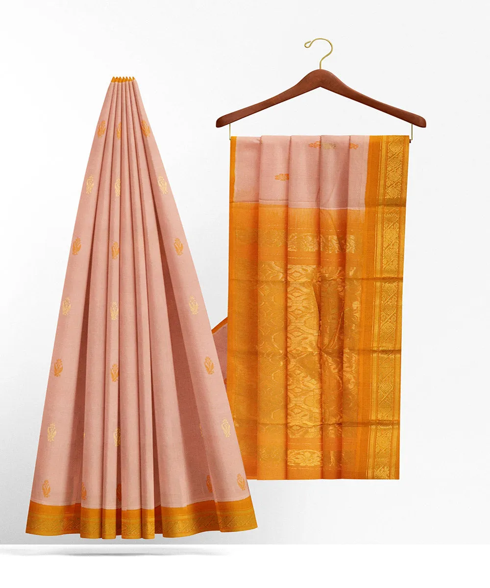 Peach mustard butta handwoven rajahmundry cotton saree