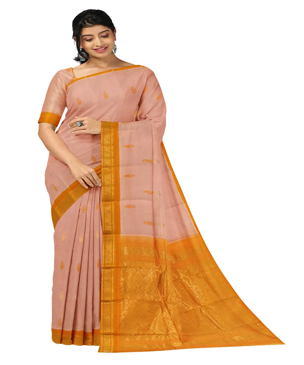 Peach mustard butta handwoven rajahmundry cotton saree